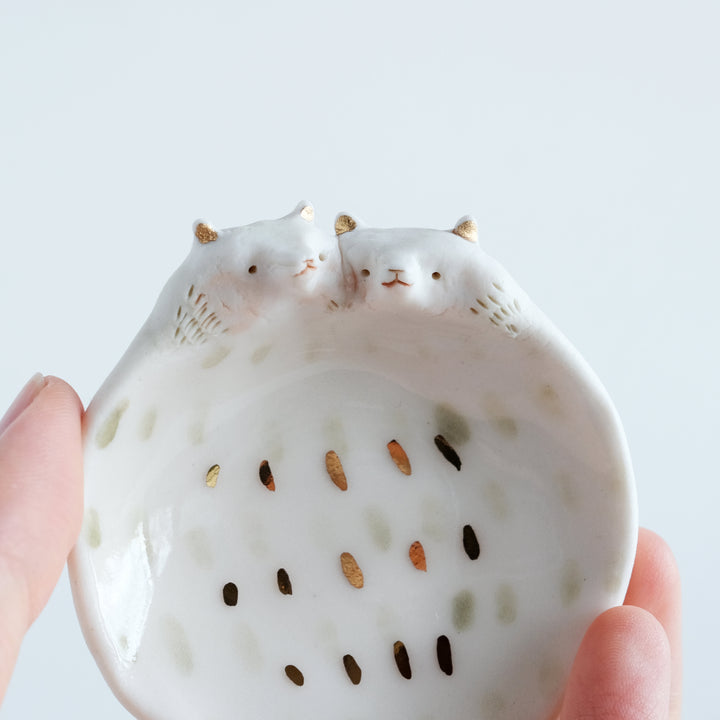 Bear Couple Dish | Etched Eyes Brown Dashes