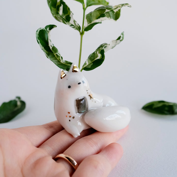Fox Guardian Bud Vase | Rectangle Labradorite