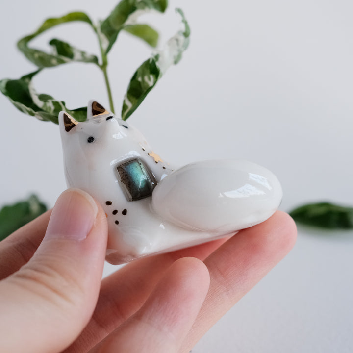 Fox Guardian Bud Vase | Rectangle Labradorite
