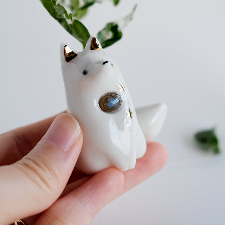 Fox Guardian Bud Vase | Oval Labradorite