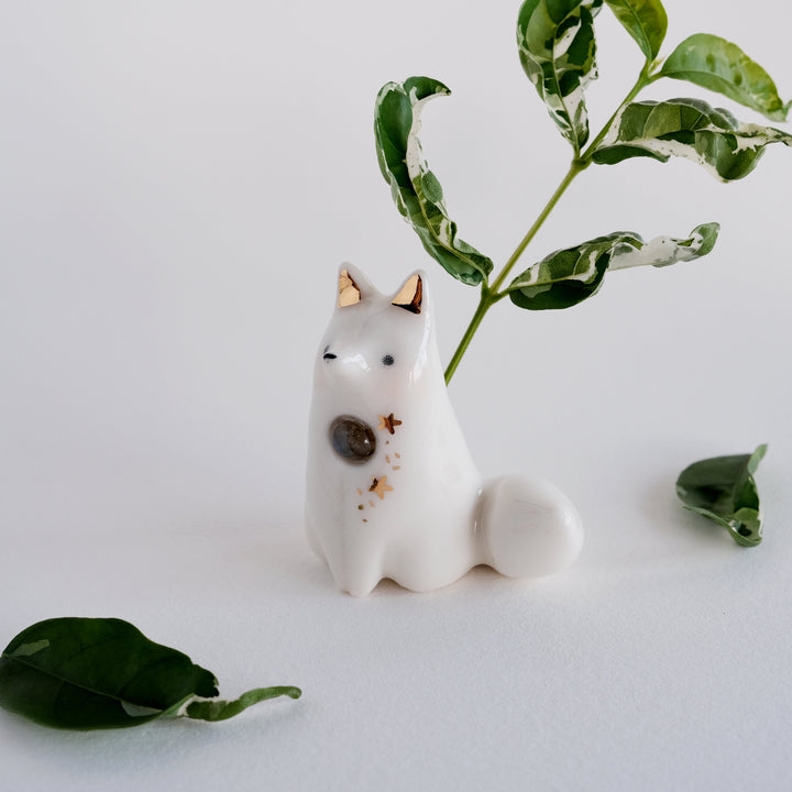 Fox Guardian Bud Vase | Oval Labradorite