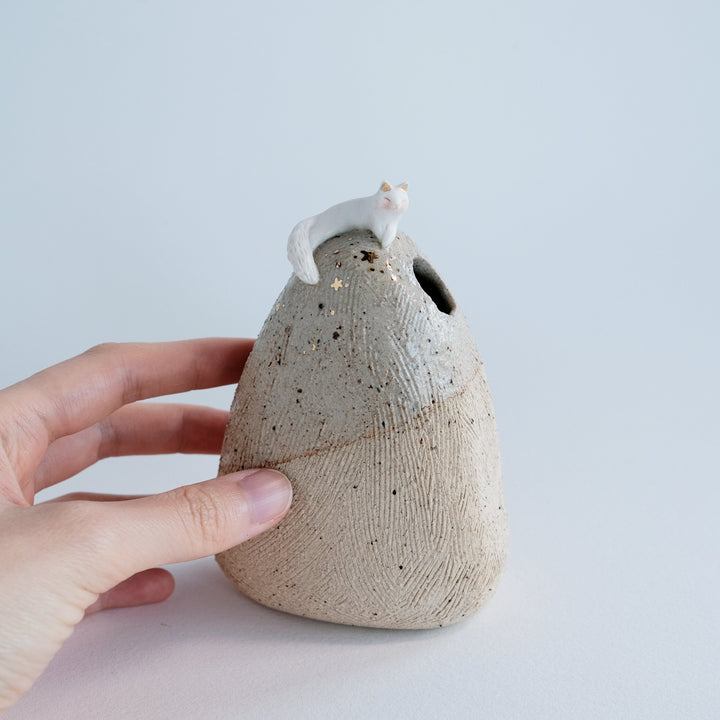 Pebble Vase | Etched Cat