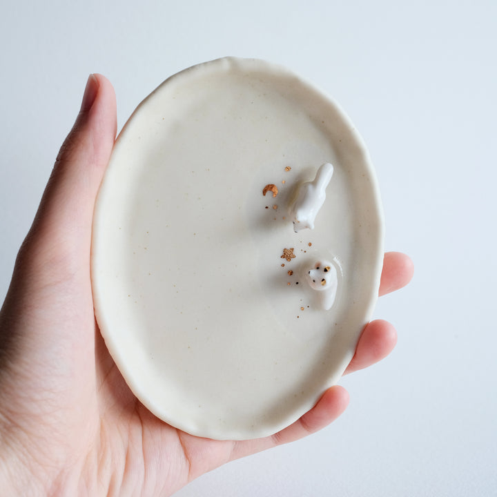 Porcelain Fox Pair Dish | Crescent Star Stand Sit