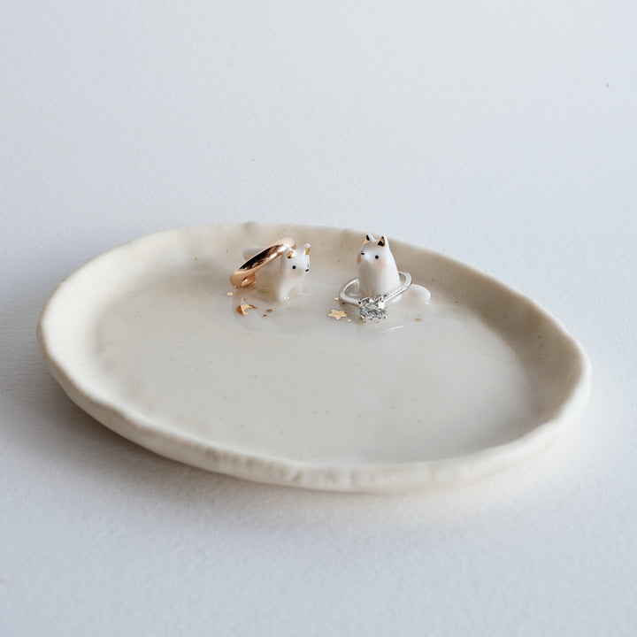 Porcelain Fox Pair Dish | Crescent Star Stand Sit