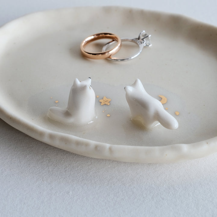 Porcelain Fox Pair Dish | Crescent Star Stand Sit