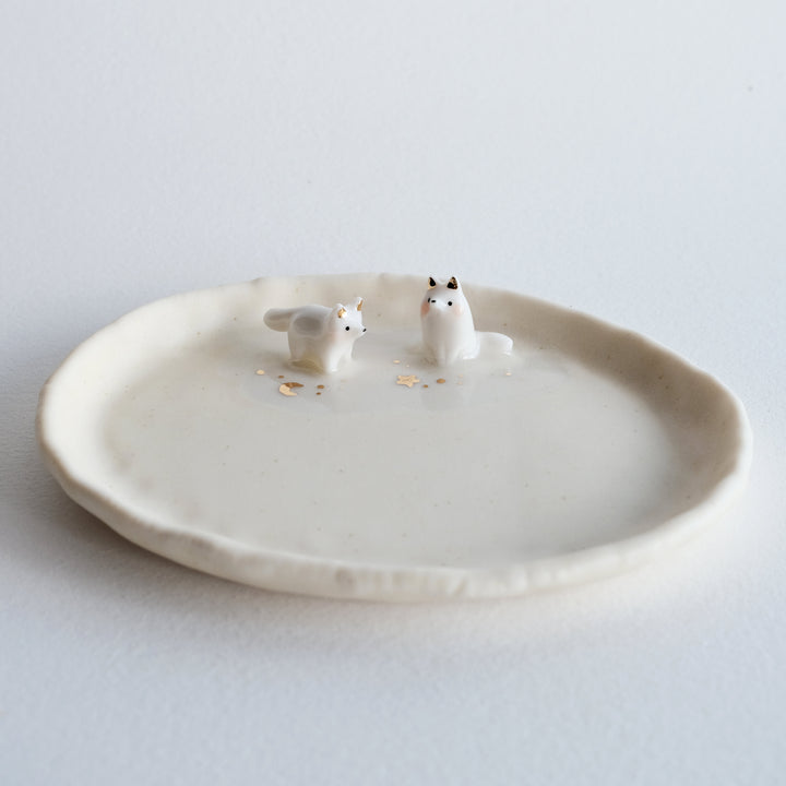Porcelain Fox Pair Dish | Crescent Star Stand Sit