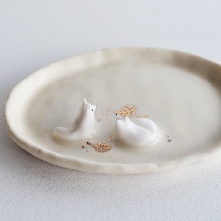 Porcelain Fox Pair Dish | Leaf Litter Lay and Sit