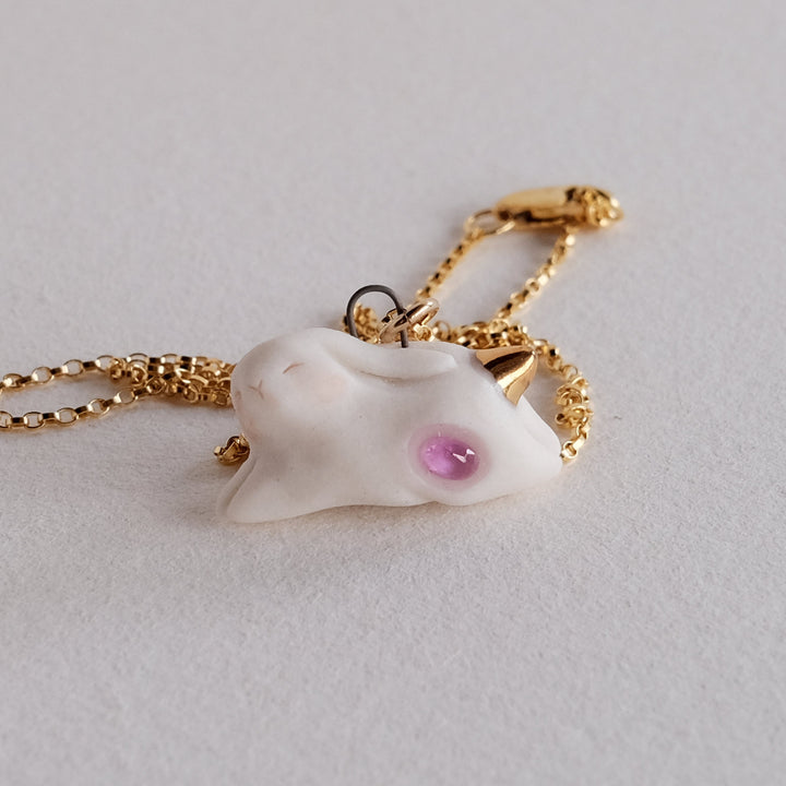Pink Sapphire Leaping Bunny Necklace