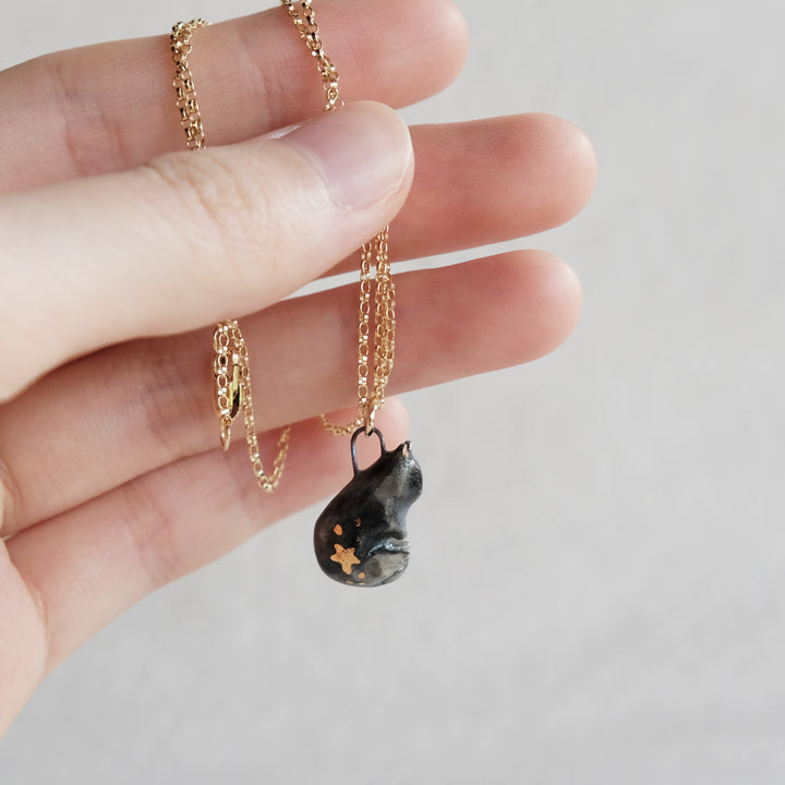 Black Curled Kitty Necklace