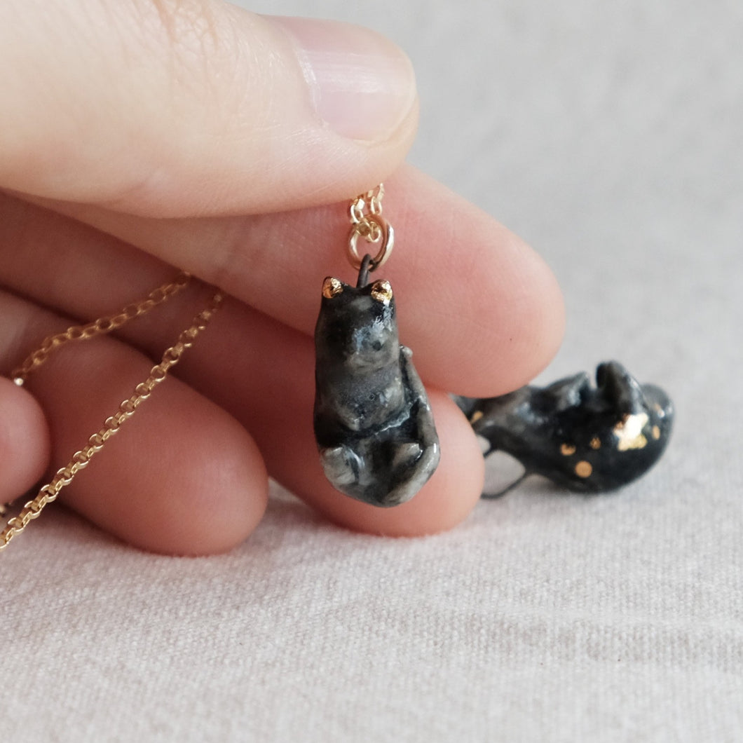Black Curled Kitty Necklace