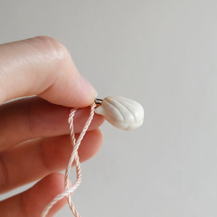 Porcelain Scallop Necklace on Pink Silk Cord | Matte